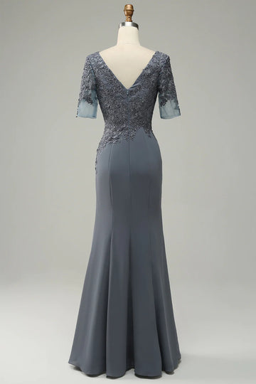 Grey Mermaid Chiffon Appliques Mother of Bride Dress